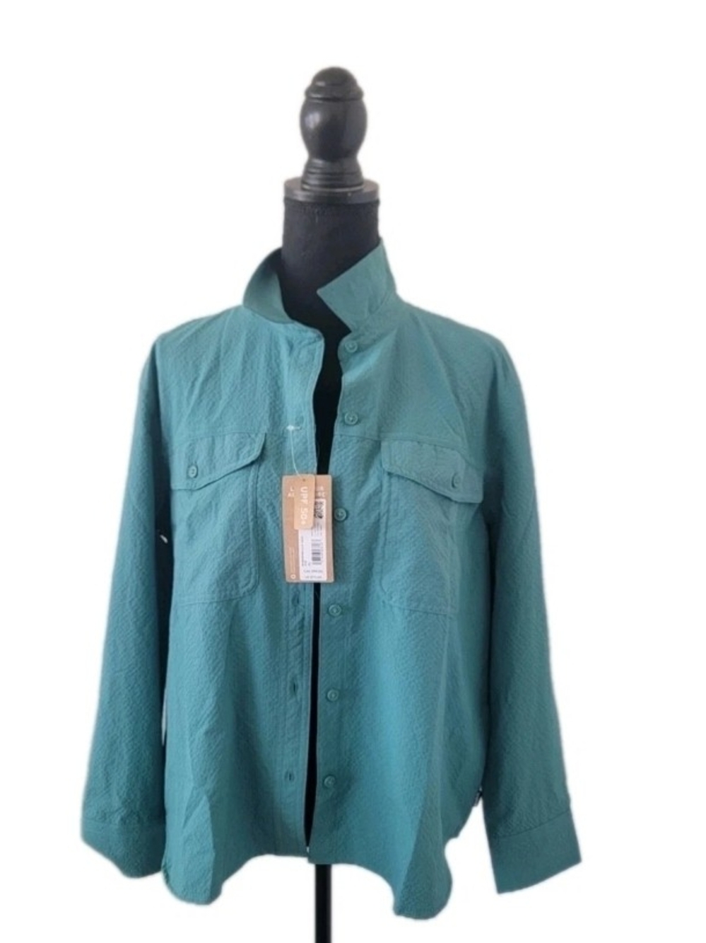 Eddie Bauer Women's Mountain Ripstop Long Sleeve Shirt, L Petite Green/blue Nwt